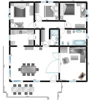 Ground floor layout – Apartment 1 (Ana apartments, Mandre, Island of Pag, 6 to 8 persons)